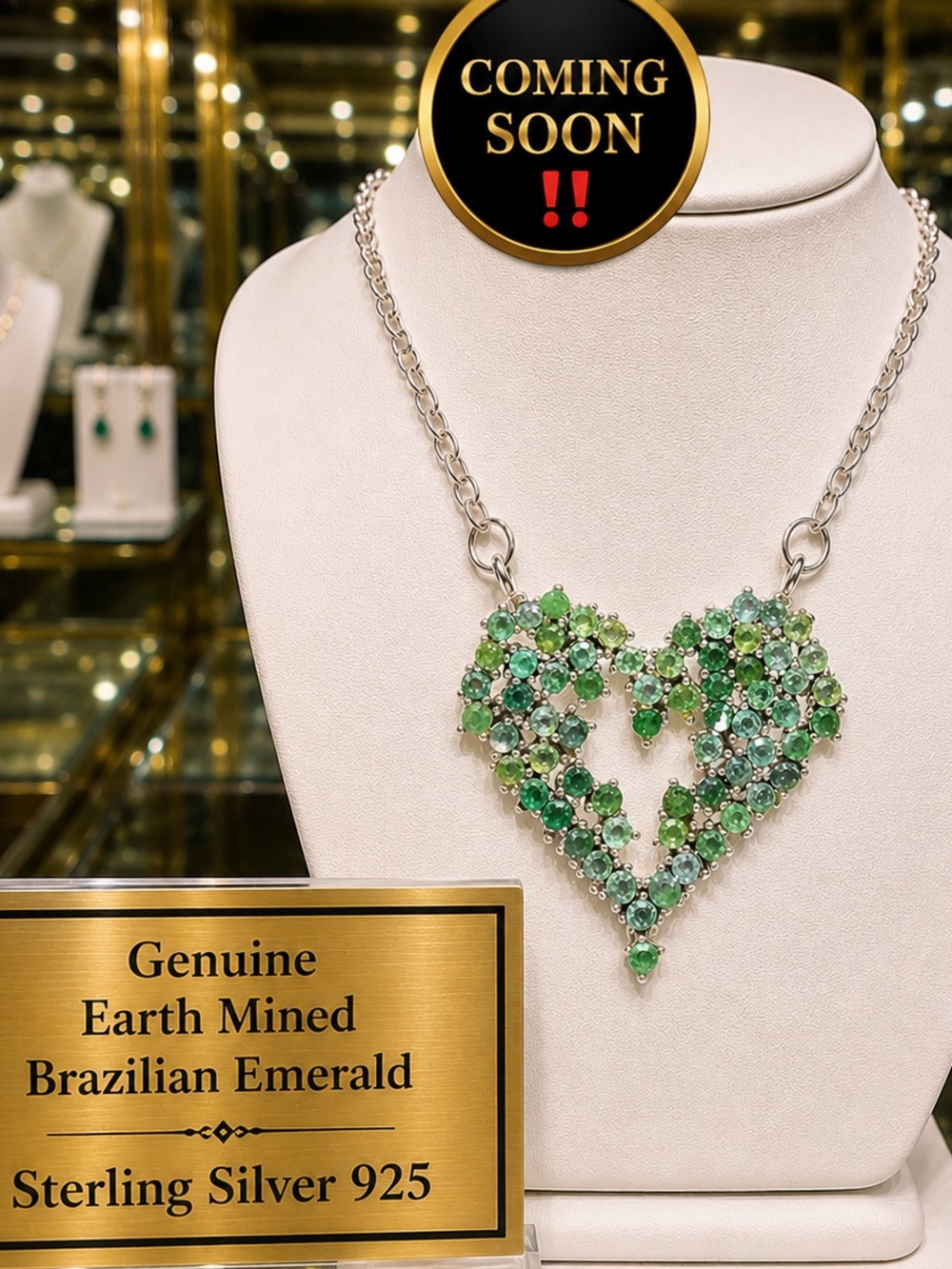 Natural Emerald Stationary Necklace Pendant Silver 925